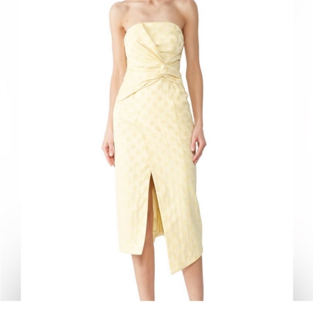 C/MEO Collective Yellow Asymmetrical Ruched Cocktail Dress